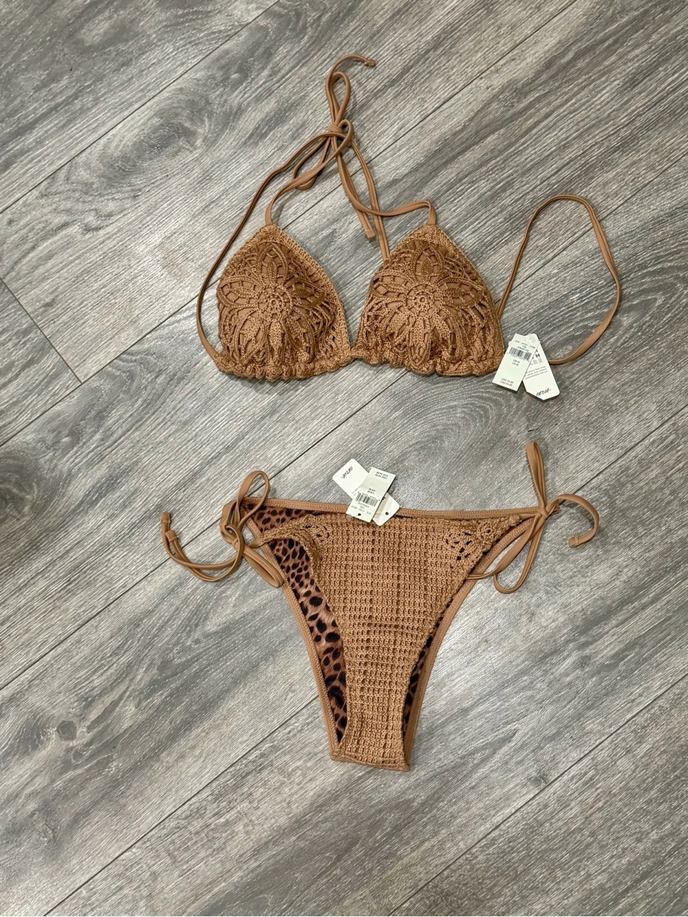 Crochet Tie-Side Bikini Set Aerie medium NWT